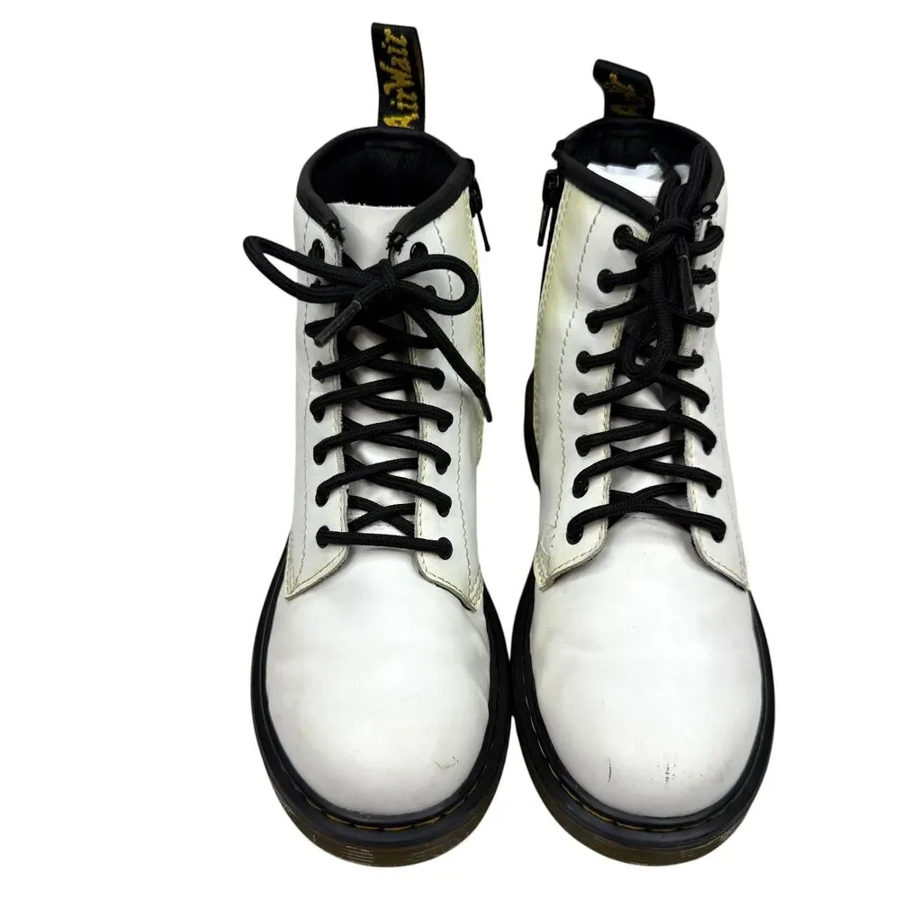 Dr. Martens Kids 1460 J White Leather Lace-Up Side Zip Boots US 3 UK 2 EU 34